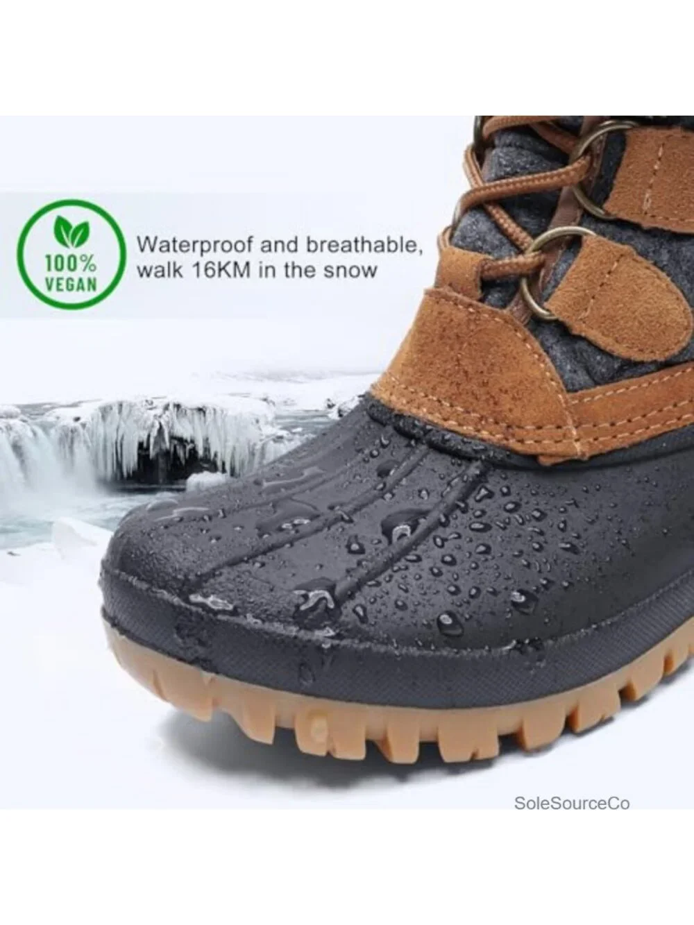 Women's Waterproof Insulated Duck Snow Boots with Fleece Lining, Lug Sole